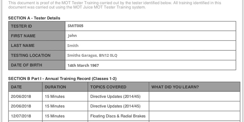 Training records